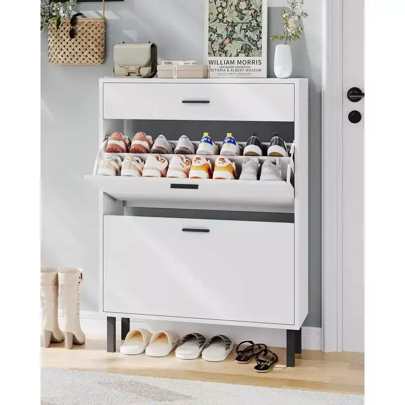 GustoWave Shoe Storage Cabinet for Entryway, Free Standing Shoe Organizer with 2 Flip Drawers, Hidden Shoe Rack Storage Organizer