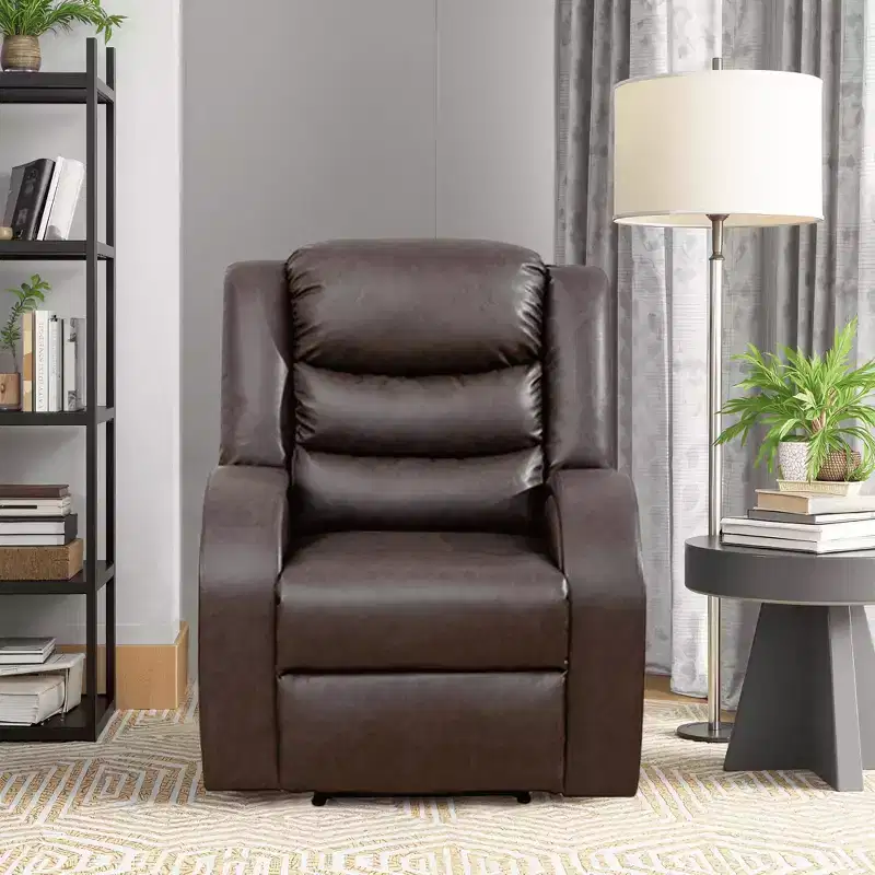 Faux Leather Recliner Chair with Adjustable Backrest – Brown