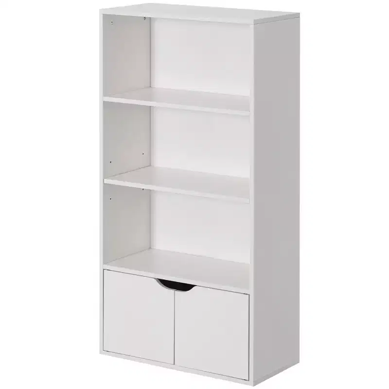 Basicwise 47 3 Tier Open Book Shelf & Bookcases with 2 Doors Storage Cabinet and 1 Adjustable Shelf - Ideal for Home Office, Living Room, Classroom