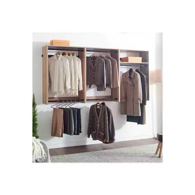 HomeStock Devi Series 31.594.5in. W Modular Closet System Wall Mount Double Hanging Rods 1-Shelf Wood Closet System