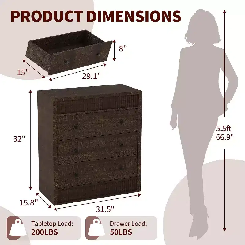 Modern Walnut 3-Drawer Dresser, 31.5 Wide Fluted Chest of Drawers, Wood Storage Cabinet for Bedroom, Kids Room, Hallway, Living Room