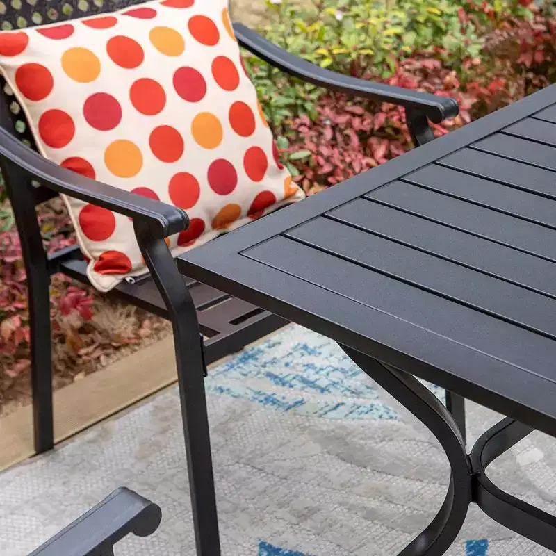 5pc Outdoor Dining Set with Metal Slat Square Table with 1.57" Umbrella Hole - Captiva Designs: Patio Furniture Set for 4, Powder-Coated Steel