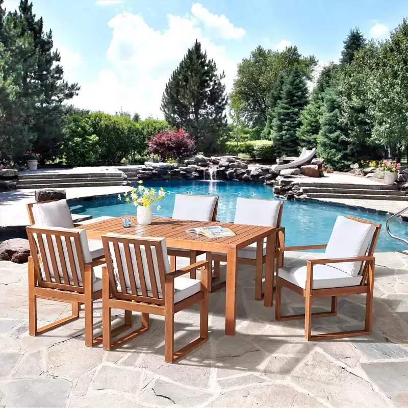 Weston 7pc Eucalyptus Wood Outdoor Dining Set: Weather-Resistant, High Back Chairs - Alaterre Furniture
