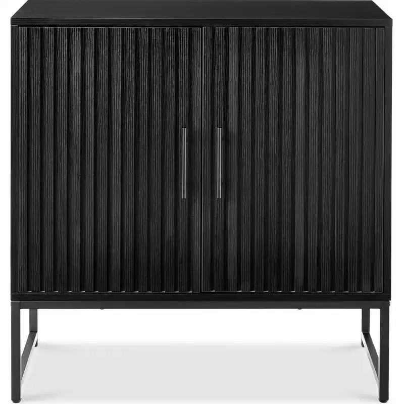 Best Choice Products 2-Door Slatted Storage Cabinet, Accent Furniture w/ Non-Scratch Foot Pads