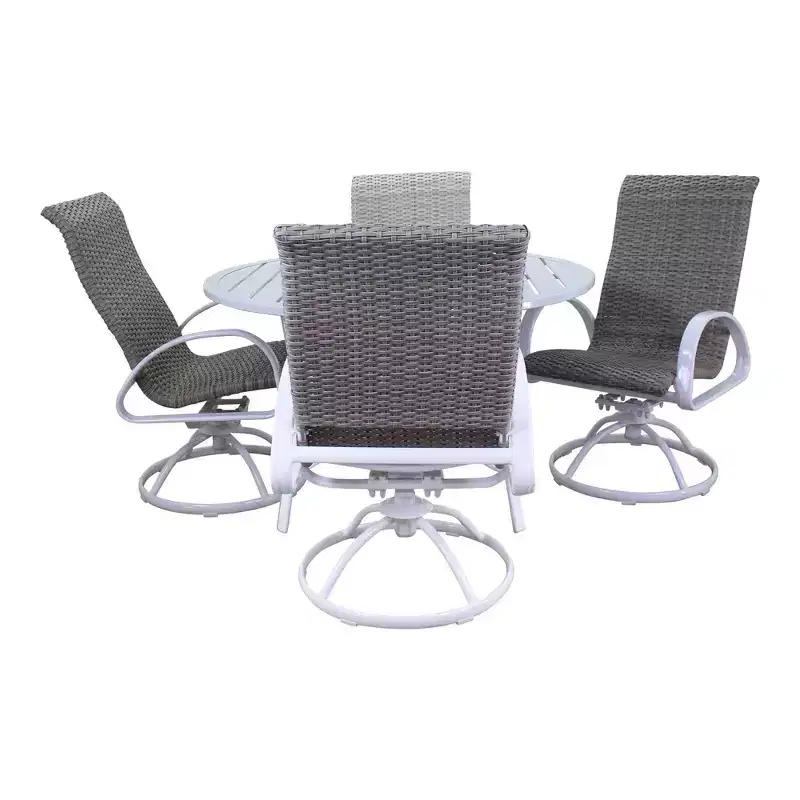 Courtyard Casual Santa Fe 5 pc 48 Round Dining Set with Wicker Swivel Rockers Includes one Round table and 4 Wicker Swivel Rockers