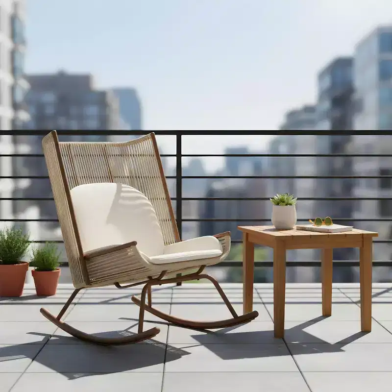 Christopher Knight Home Varun Farmhouse 2 Piece Patio Dining Set with Acacia Wood Table and Iron Rocking Chair