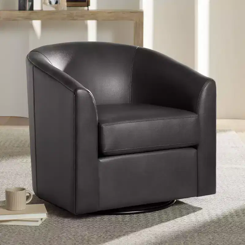 Barrel 30 3/4 Wide Dark Gray Faux Leather Swivel Chair