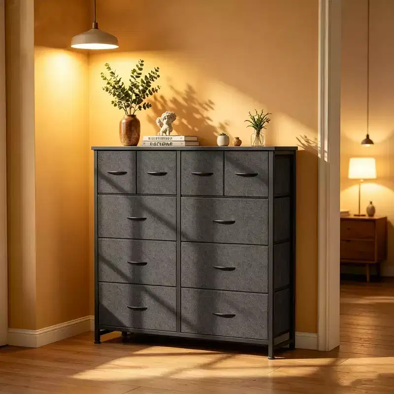 JIONJOY 10-Drawer Storage Cabinet - Easy Assembly Organizer for Bedroom, with Qnti-Toppling Design and Adjustable Feet,Gray