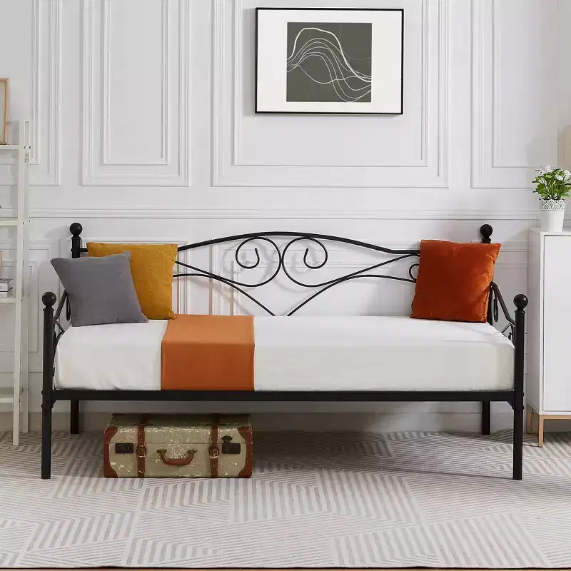 VECELO Twin Size Classic Daybed with Sleek Design, Metal Platform Sofa Bed with Headboard, Daybed for Small Spaces, Bedroom Living/Guest Room