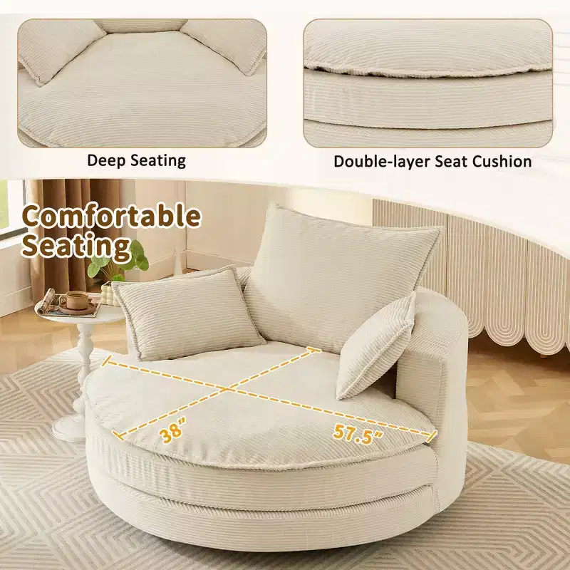 360 Swivel Barrel Chair with Dual-Layer Cushion Design