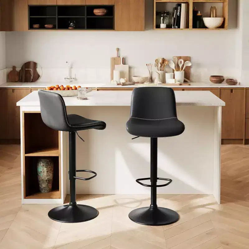 Bar Stools, Counter Stools - Adjustable Swivel Set with Soft Cushioned PU Leather, Backrest & Footrest for Dining Room, Kitchen Counter