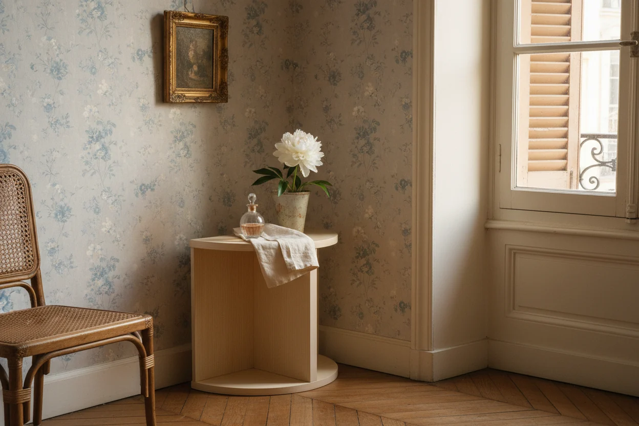 Natural Half-Moon Side Table