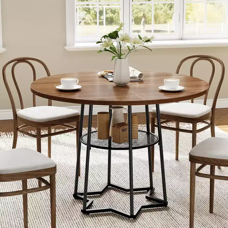 39 Inch Farmhouse Kitchen Table with 17.7 in Storage Space, Heavy Duty Metal Base, for Kitchen Dining Room