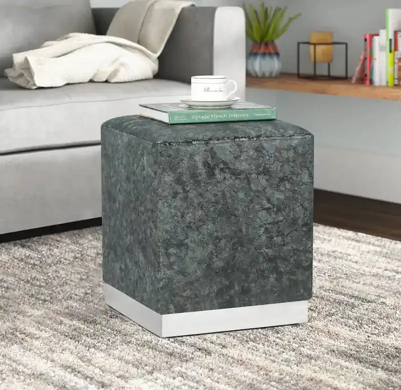 Ottoman Footrest Vanity Stool with Gold Trim