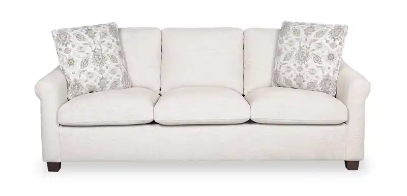 84 Chenille Fabric Sofa with Rolled Arms and Wood Legs - Shell White