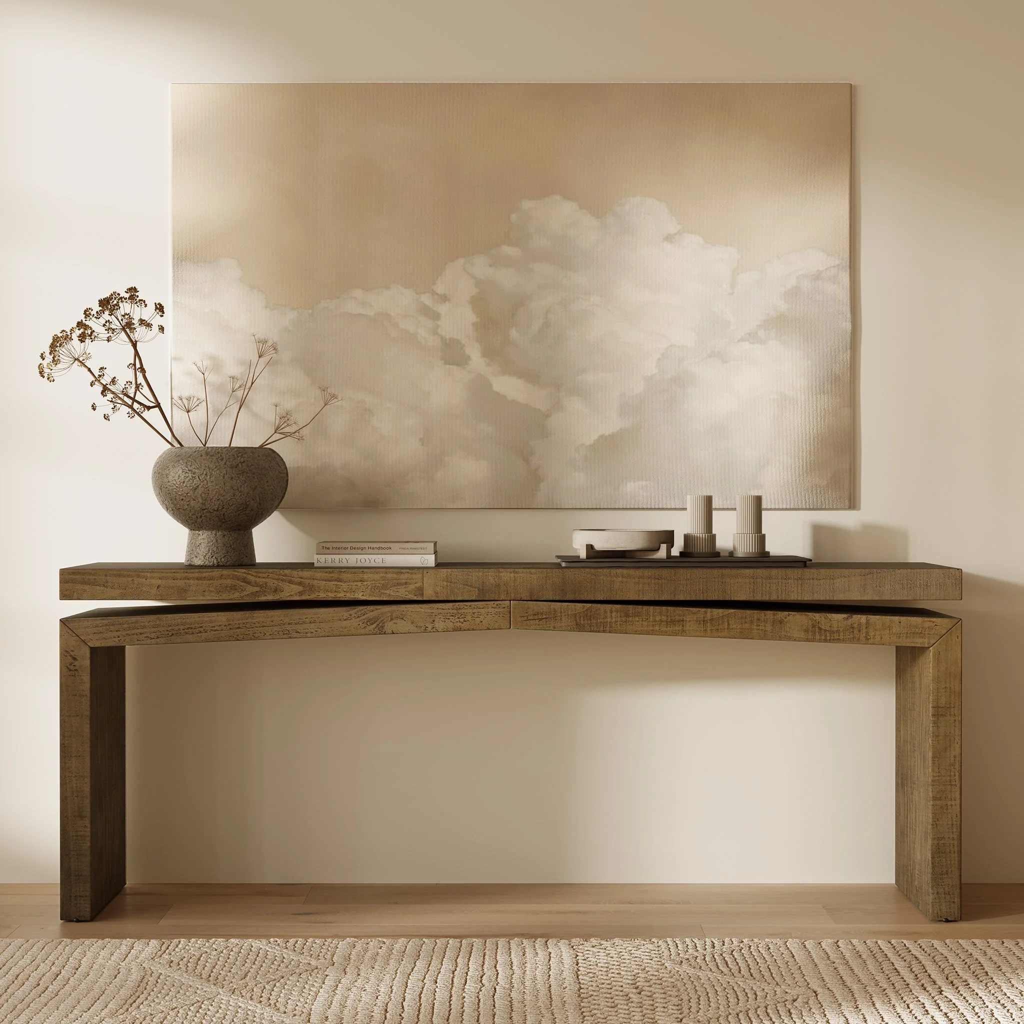 Modern Weathered Pine Console Table for Entryway or Living Room