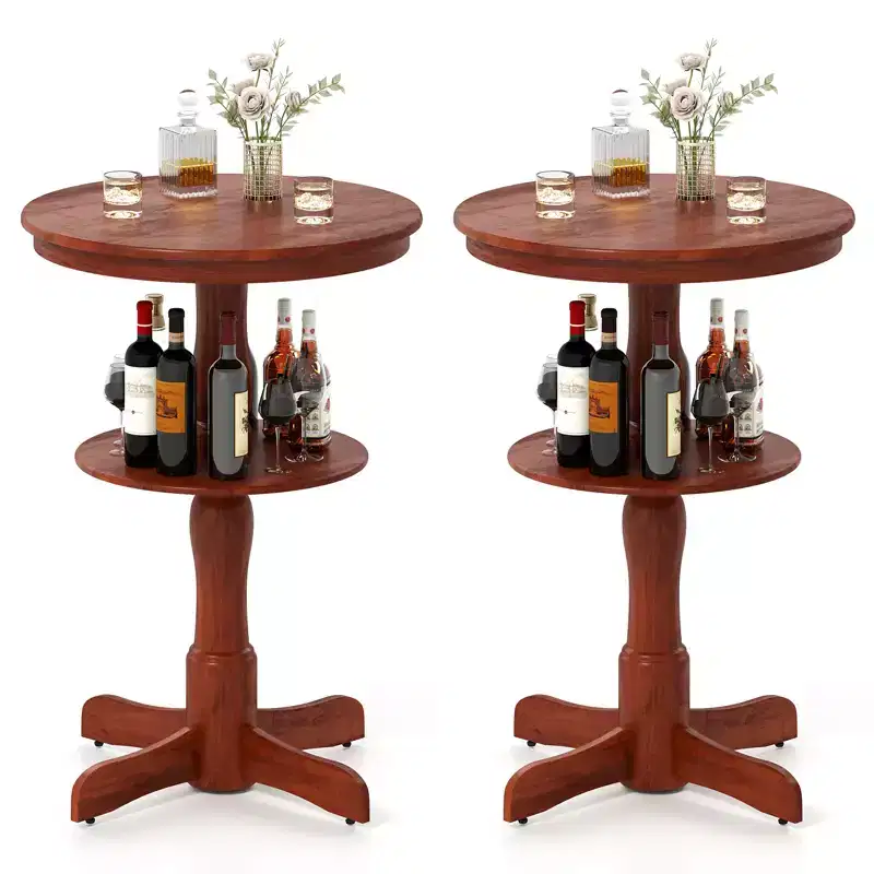 Costway 2PCS 2-Tier Round High Top Table w/ Storage Shelf & Pedestal Base for Kitchen