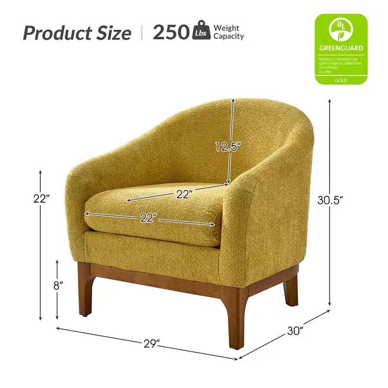 Boucle Barrel Armchair Set of 2 Solid Wood Legs High-Density Foam Dual-Sided Cushion