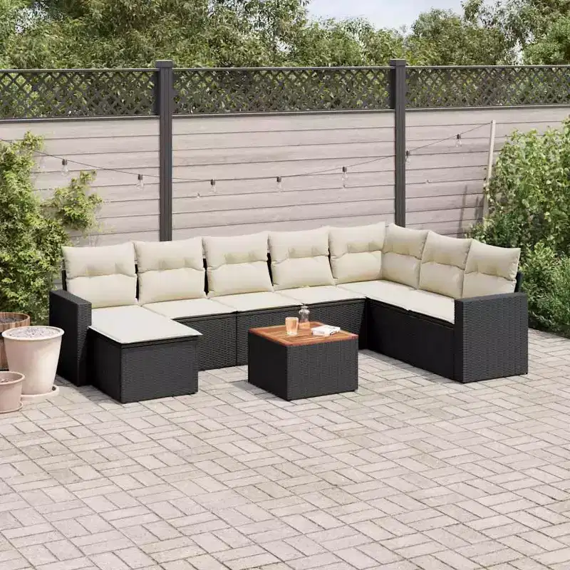 vidaXL Garden Sofa Set Black PE Rattan 9 Piece Modular Garden Sofa Set