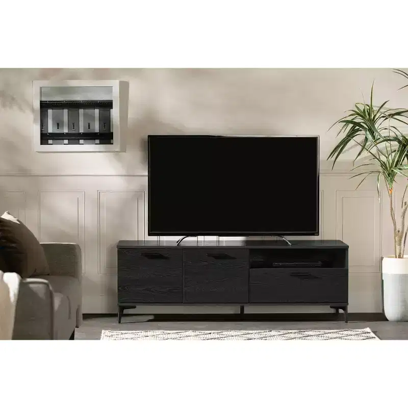 South Shore Musano TV Stand for TVs up to 60" with Doors and Drawer Black Oak: Laminated Particle Board, Storage Console