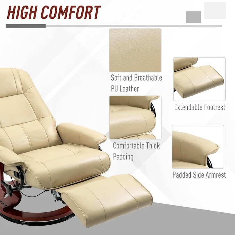 Manual Recliner Chair with Swivel Wood Base and Footrest