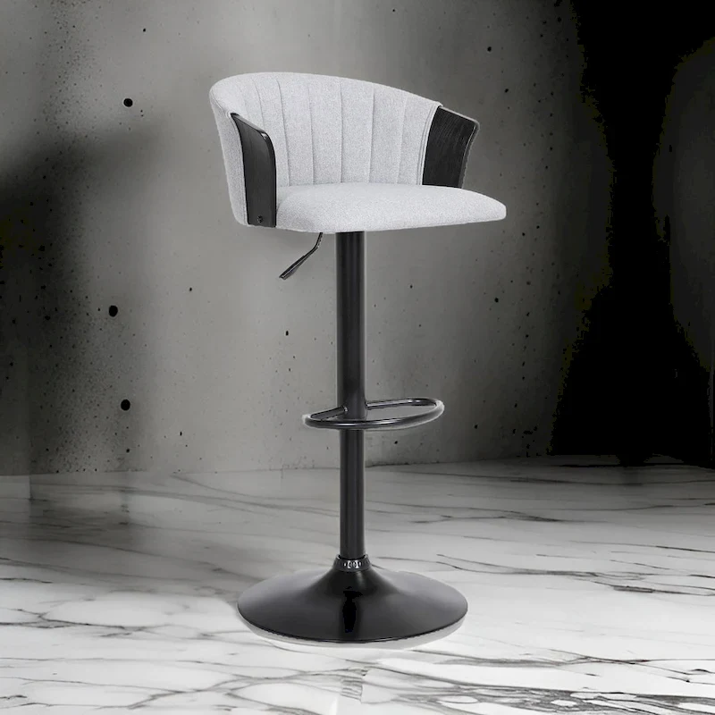 Liz 24-33 Inch Adjustable Height Swivel Barstool Chair, Light Gray Fabric