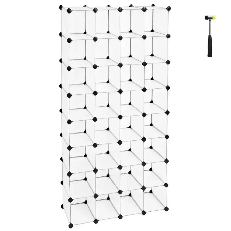 Shoe Rack - Space-Saving 28-Slot Plastic Shoe Storage Organizer Transparent