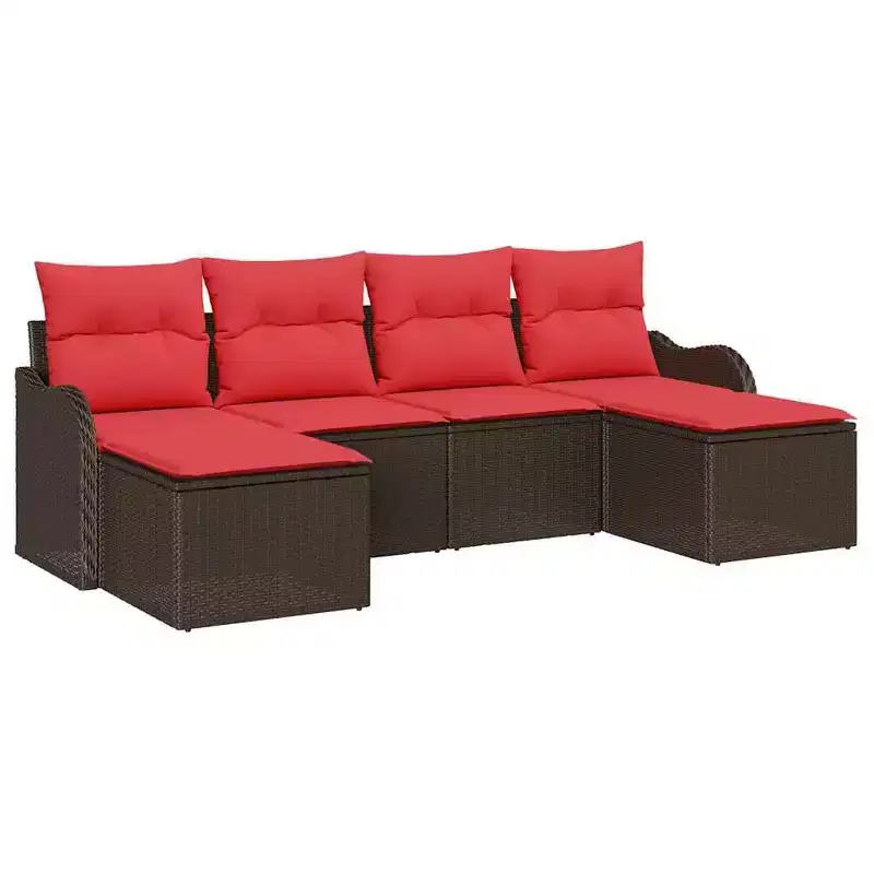 vidaXL Garden Sofa Set with Cushion 6 pcs Brown Poly rattan