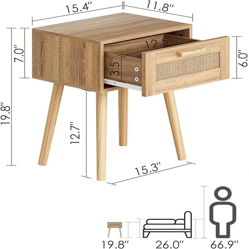 Bedroom Nightstands Wooden Night Stands - 11.81D x 15.35W x 19.69H