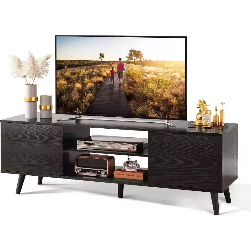 DEXYLLO TV Stand for 55 60 inch TV, Boho Entertainment Center with Storage Cabinets, TV Console for Living Room Decor