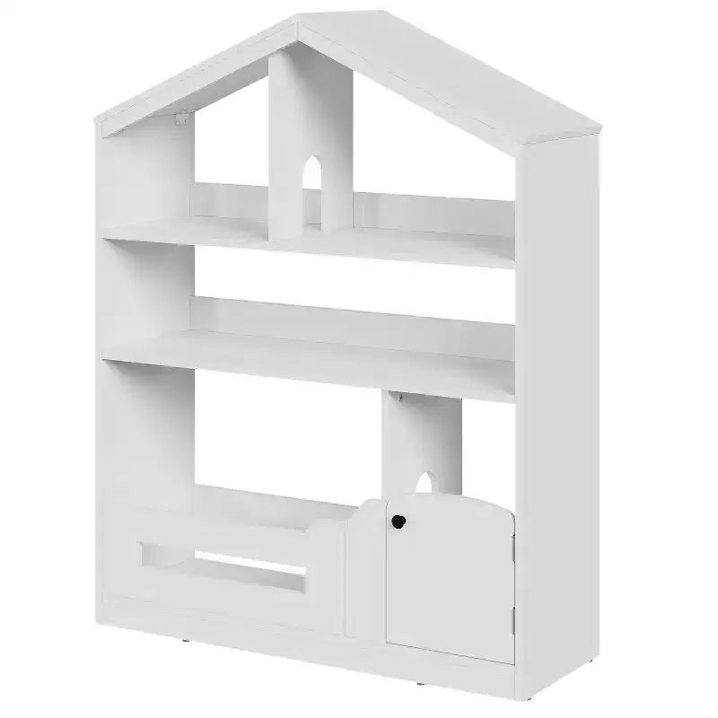 Kids Bookshelf, House-Shaped Storage Display Shelf, Wooden Toddler Bookcase w/Motion Sensor Light for Kids,Dollhouse Bookshelf for Playroom Bedroom