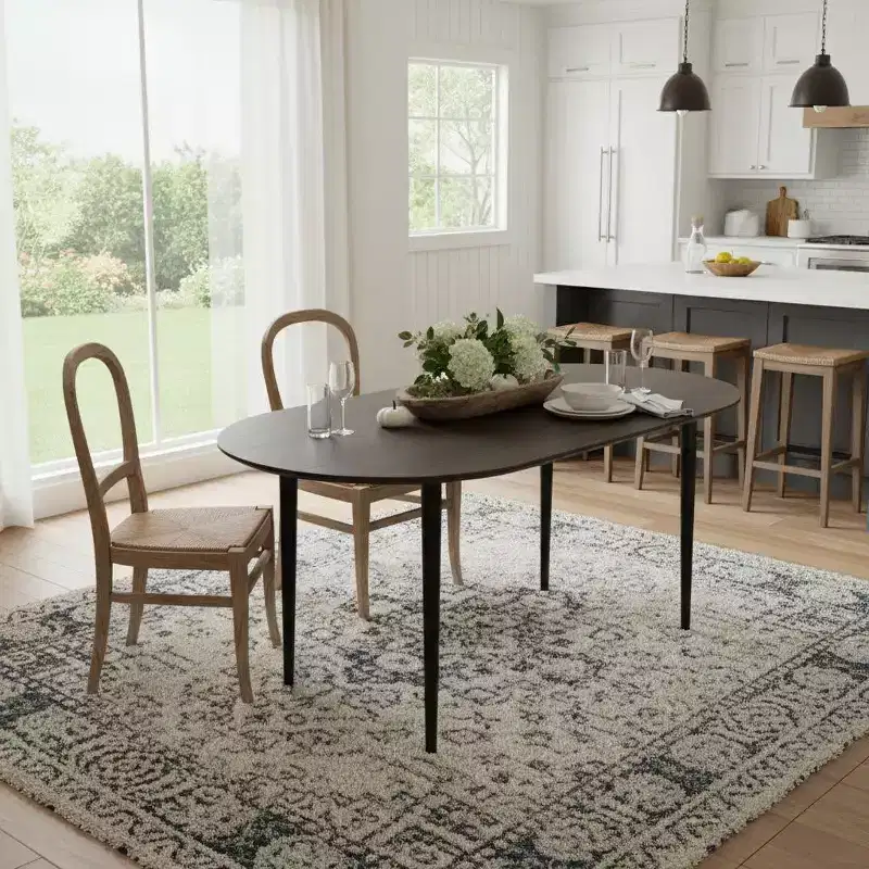 HomeRoots 67 Walnut and Black Solid Wood Oval Dining Table