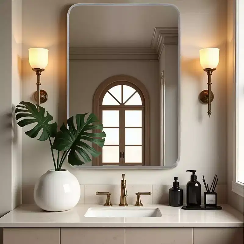 32x22 Rectangle Bathroom Mirror with Aluminum Alloy Frame, Wall Mounted Vanity Mirror for Bedroom Living Room Entryway, Silver
