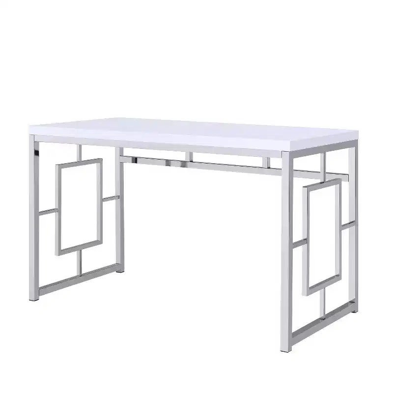 Steve Silver Co. Contemporary Adina Desk White: Modern Laminated Surface, Metal Frame, No Storage