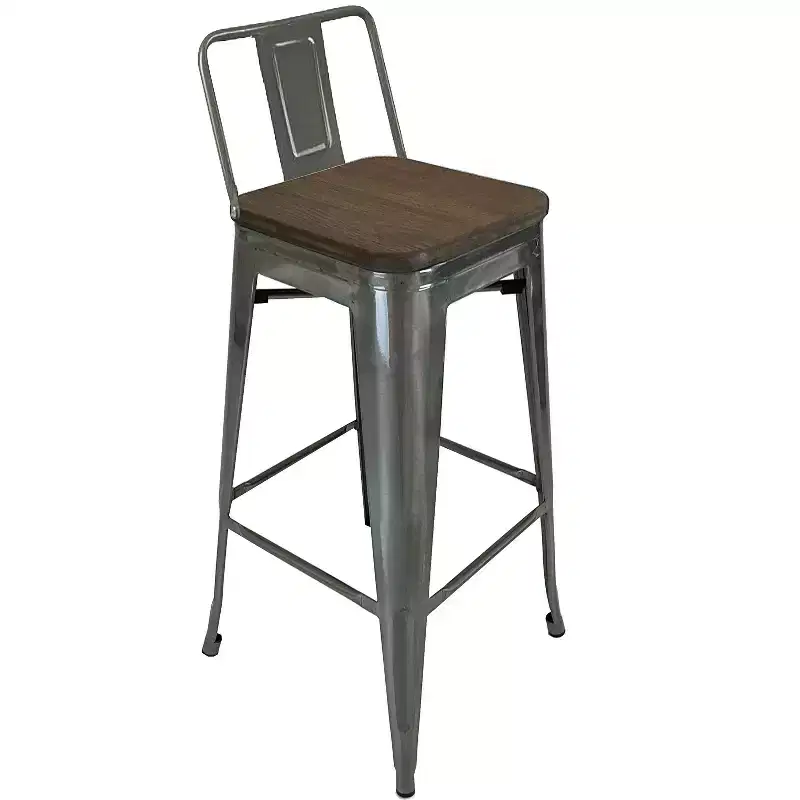 HomeRoots Set of Four 30 Brown and Gray Solid Wood and Metal Low Back Bar Height Bar Chairs