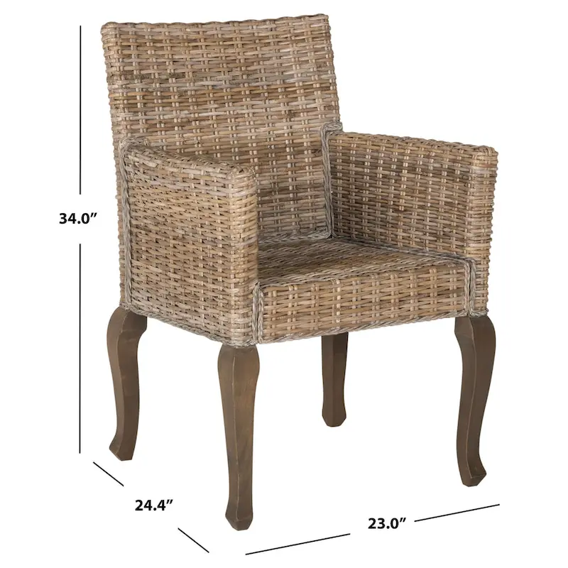 Rattan Woven Dining Chair with Arms, Set of 2