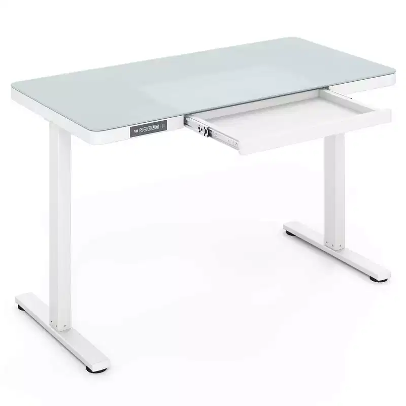 Costway 48 x 24 Whole-Piece Glass Standing Desk w/Drawers Writable Tempered Glass Top Black/White