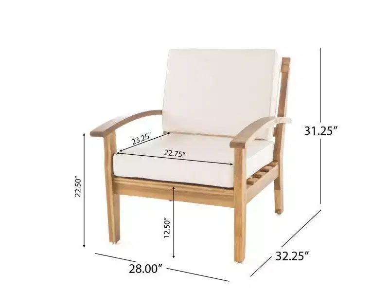 Peyton 4pk Acacia Wood Patio Club Chairs w/ Cushions - Beige - Christopher Knight Home
