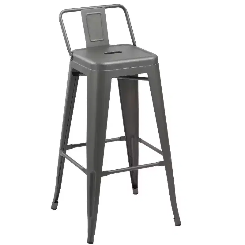 HomeRoots Set of Four 26 Gray Steel and Metal Low Back Counter Height Bar Chairs