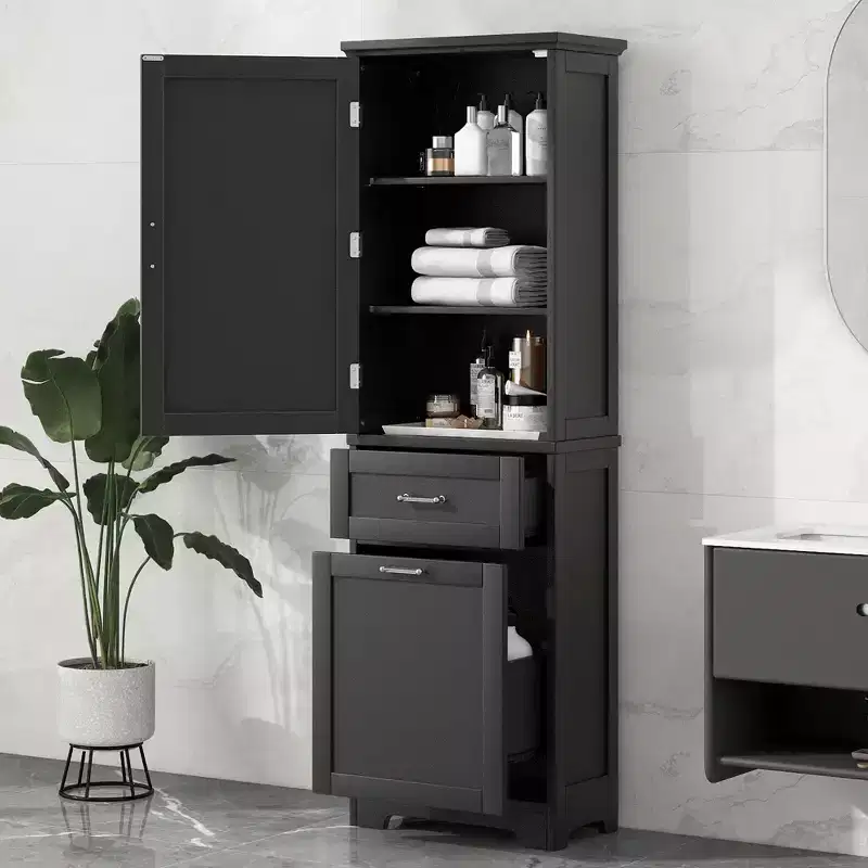 Tall Bathroom Storage Cabinet, Freestanding Storage Cabinet with Two Drawers and Adjustable Shelves