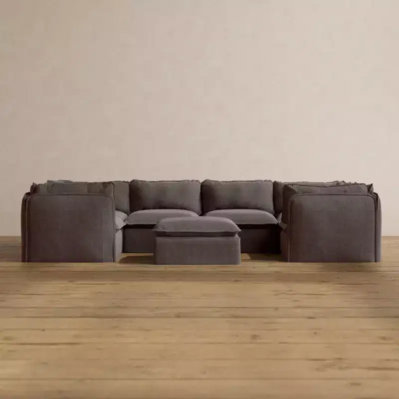 Anabei Modular Washable 6-Seater U-Sectional Sofa + Ottoman | Memorix+ Seat & Contour Pillow