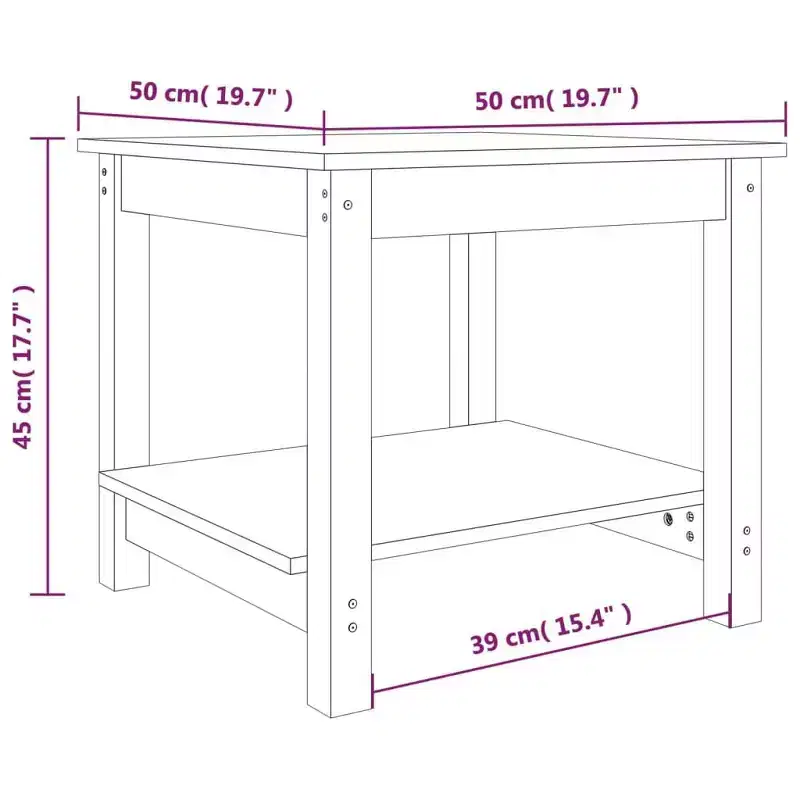 Solid Pine Wood Square Coffee Table with Storage Shelf - White, 19.7 x 19.7 x 17.7 in.