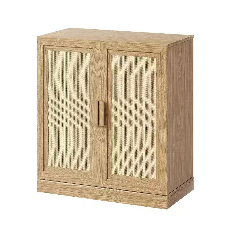 Black Wood Grain Storage Cabinet (Double Opening Wicker Doors)