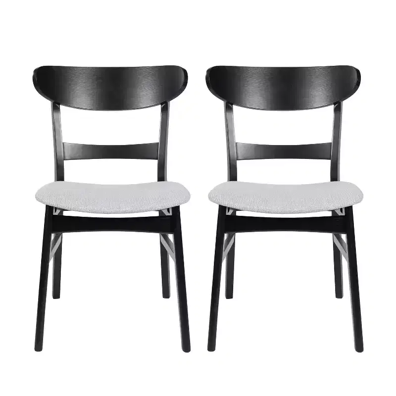 Mid-Century Modern Dining Chairs Set of 2, Round Upholstered with Curved Back & Metal Legs, Boucle Kitchen Dining Room Side Chairs