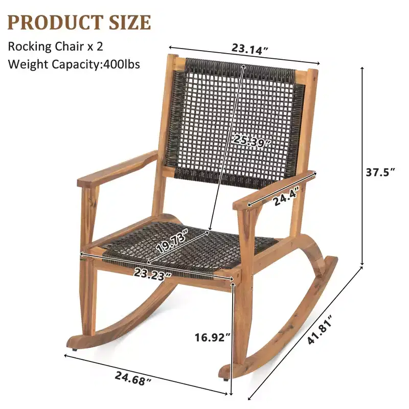 GDFStudio Antonio Patio Modern Acacia Wood Rocking Chair with Wicker Back and Seat (Set of 2)