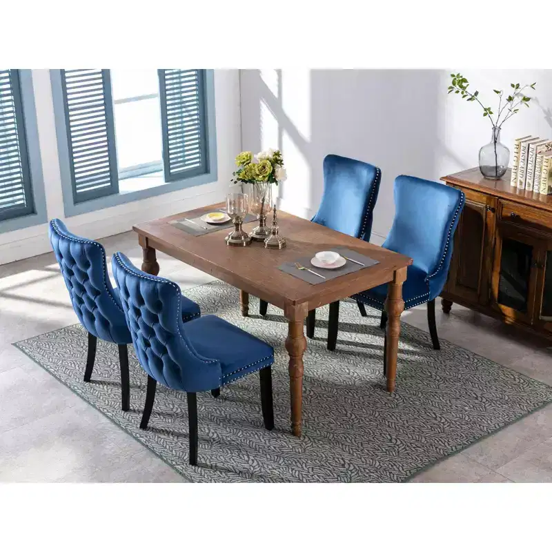 Okak Retro Dining Chairs Set of 2, Comfy Upholstered Wing-Back Chairs with Backstitching Nailhead Trim, Kitchen Chairs with Solid Wood Legs