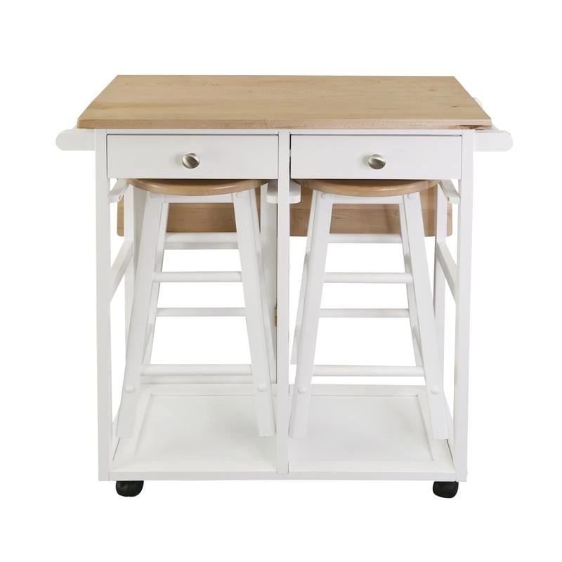 Wooden Breakfast Cart with Drop-Leaf Table, American Maple Top - N/A