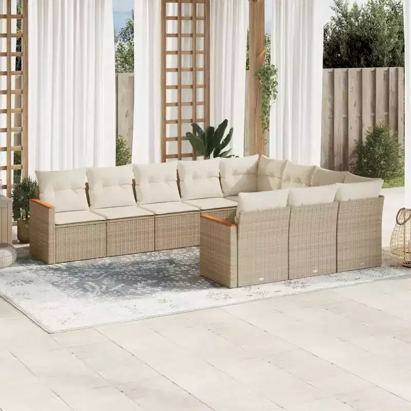 vidaXL 10 Piece Patio Sofa Set with Cushions Poly Rattan, Modular Outdoor Sectional, Multiple Colors and Models