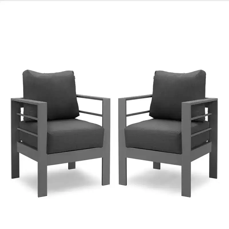 2-Pack 28 All-Weather Aluminum Patio Armchairs with Thick Cushions