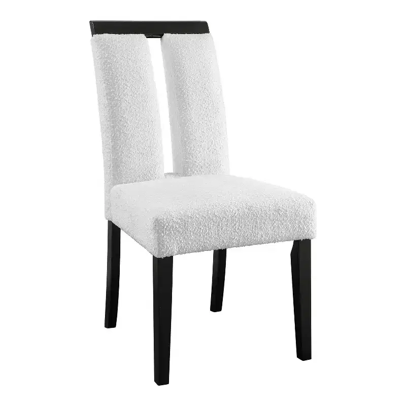 miBasics Set of 2 Northstar Contemporary Boucle Upholstered Dining Chairs White/Black: Padded Seat, Wood Frame